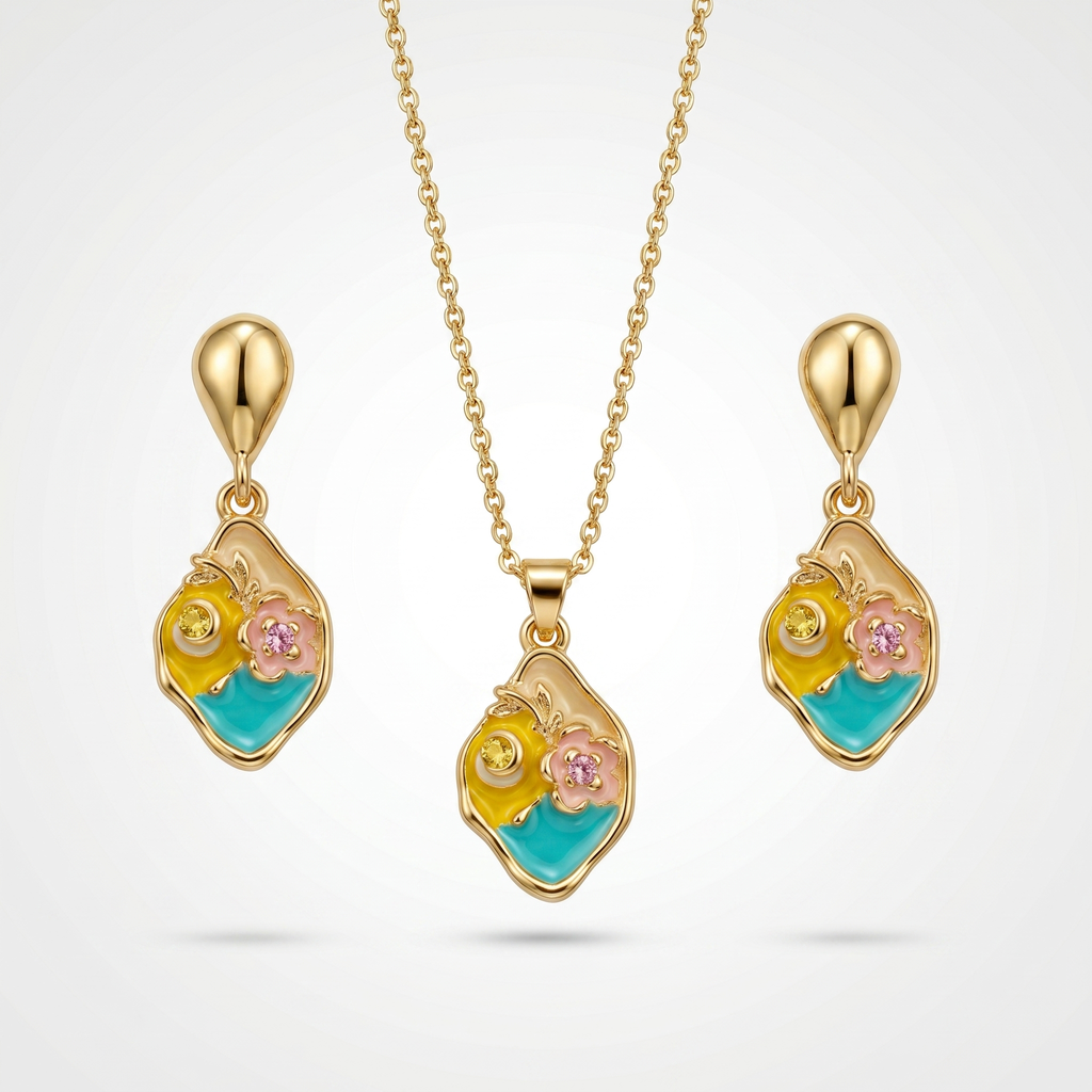 Floral enamel pendant set | Anti-tarnish