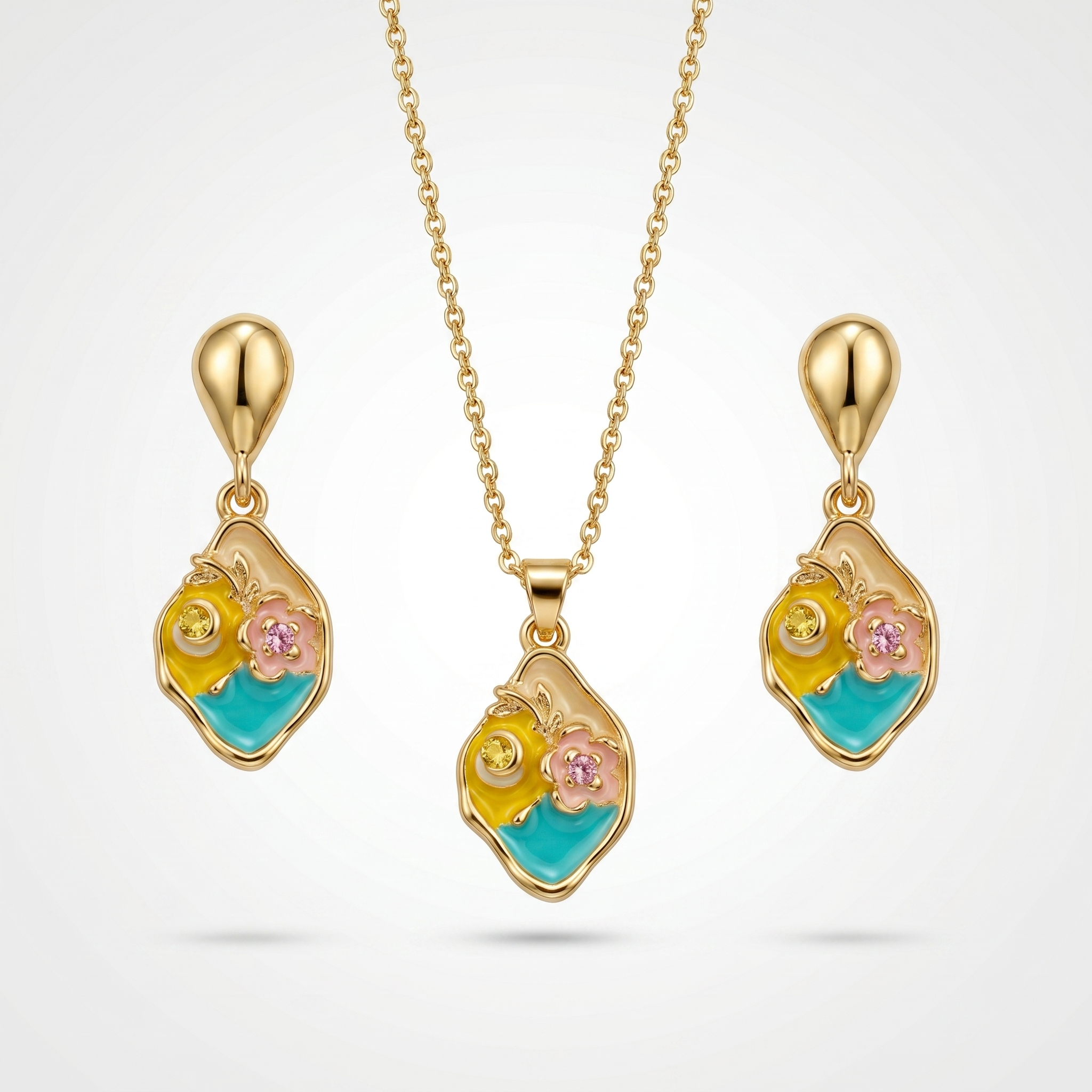 Floral enamel pendant set | Anti-tarnish