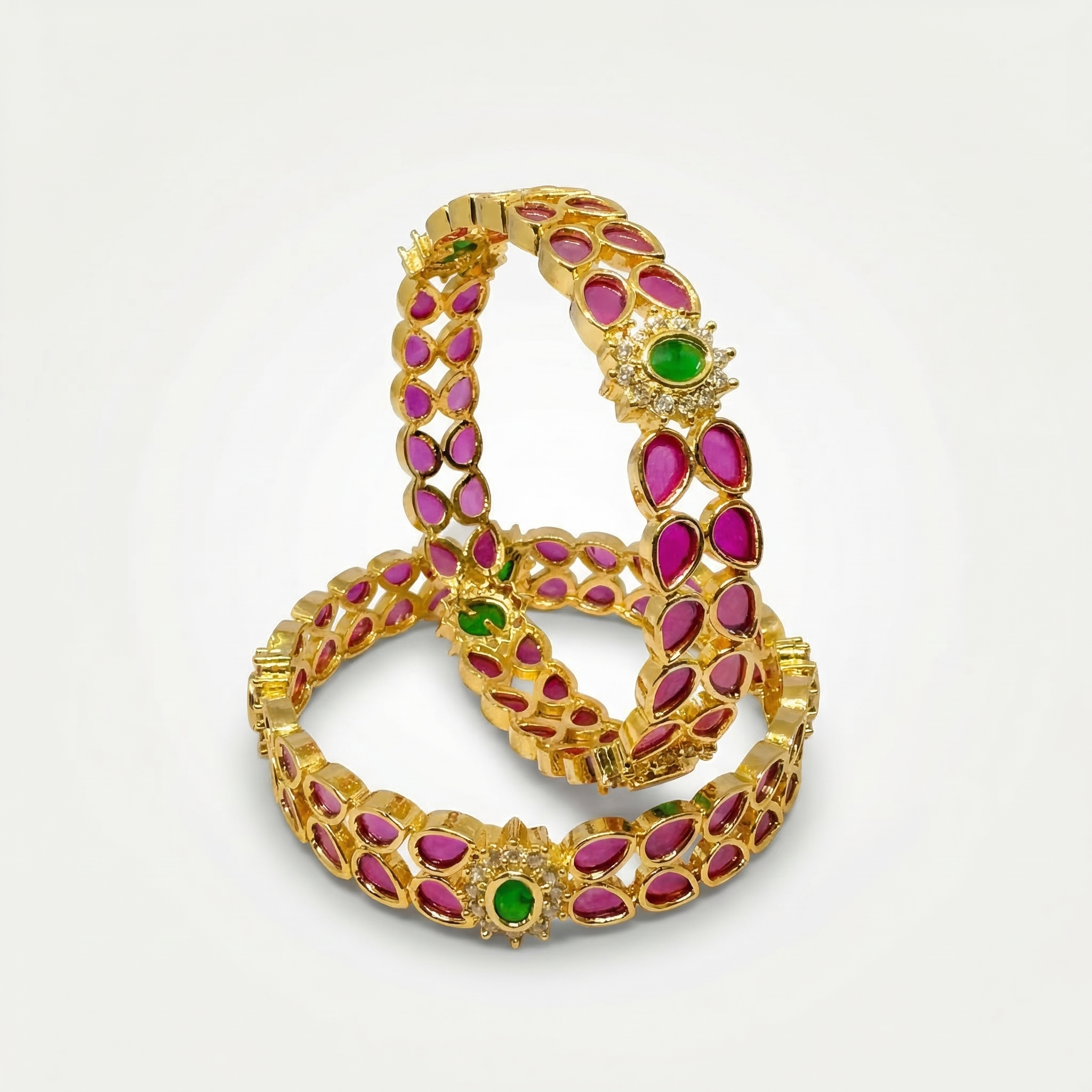 Pink and Green Hues Golden bangles Set of 2