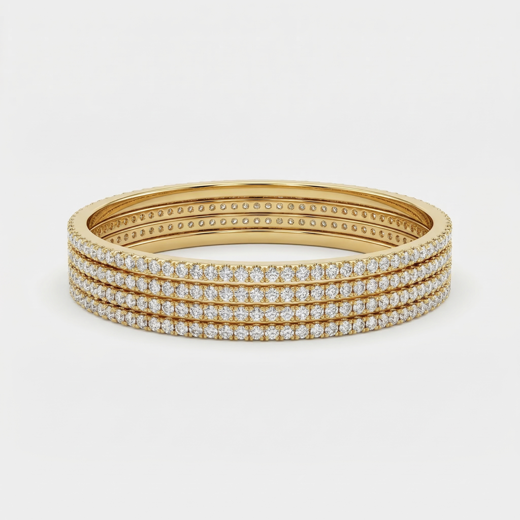 American Diamond Zirconia Studded Golden Bangles Set Of 4