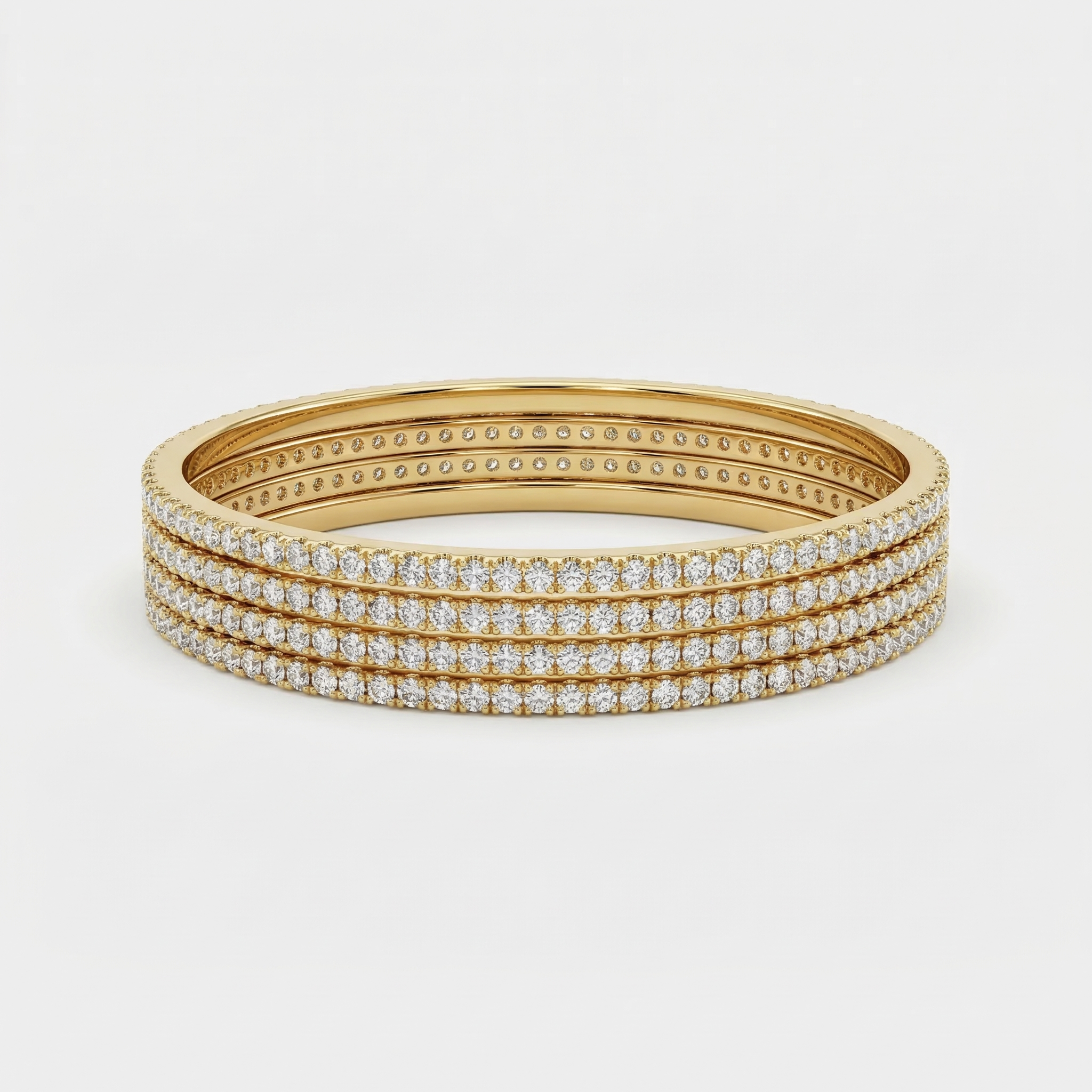 American Diamond Zirconia Studded Golden Bangles Set Of 4