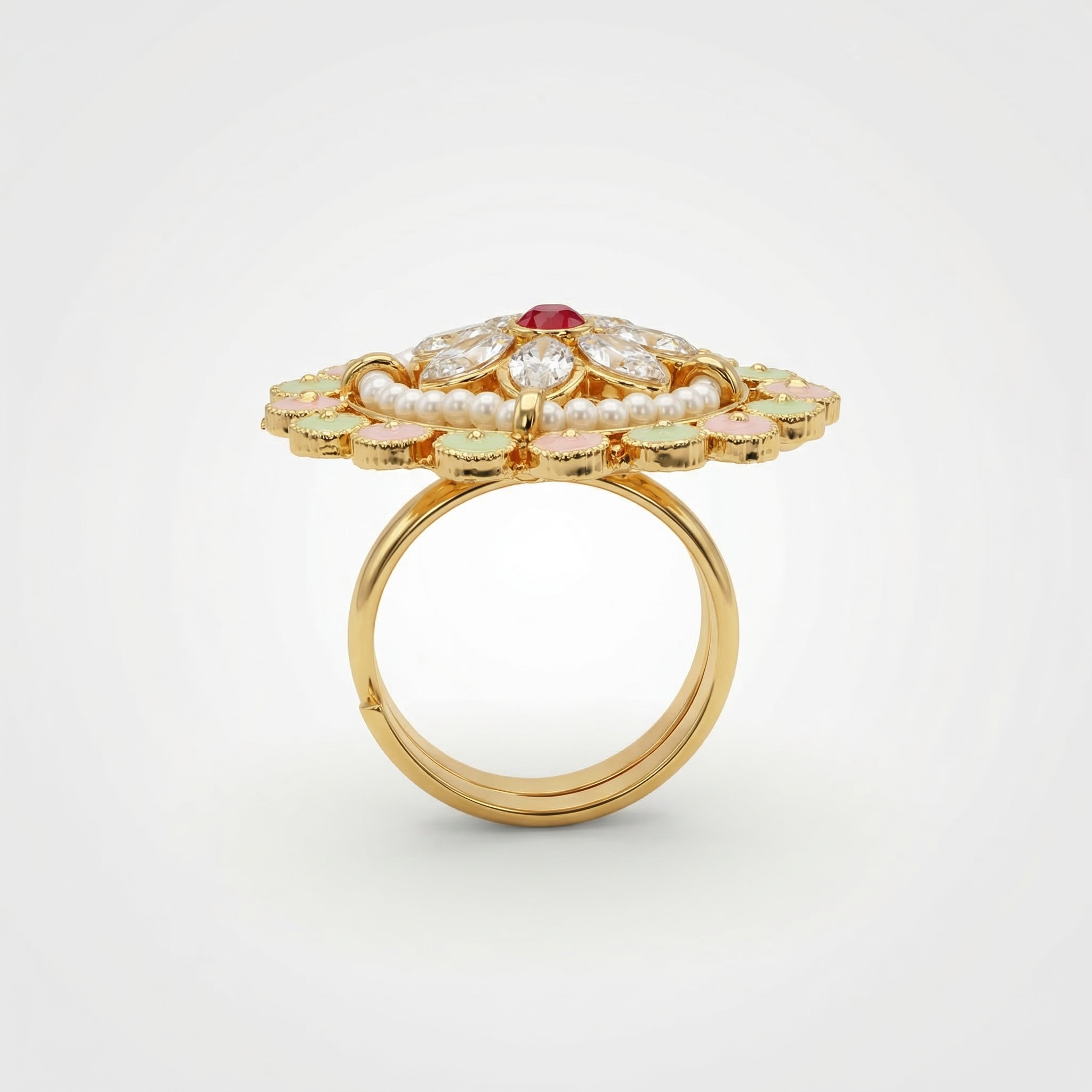Floral meenakari kundan ring with pearls