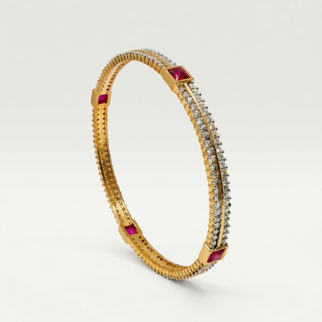 Ruby pink & American diamond bangles Set of 4