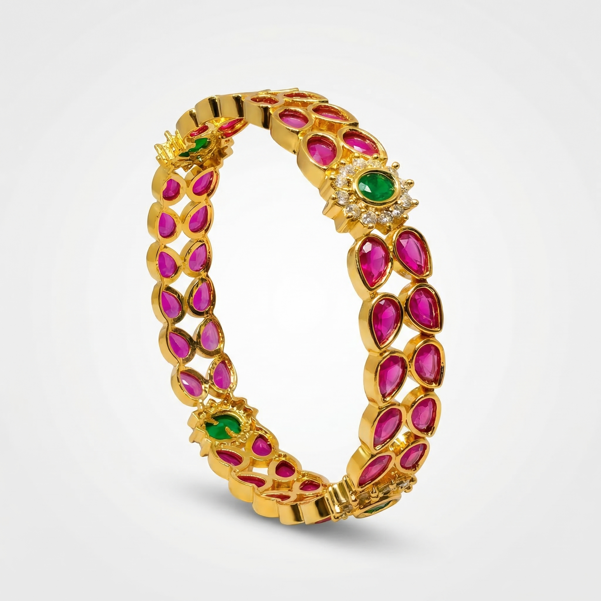 Pink and Green Hues Golden bangles Set of 2