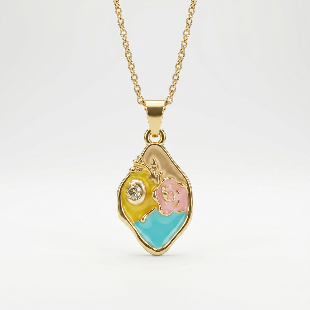 Floral enamel pendant set | Anti-tarnish
