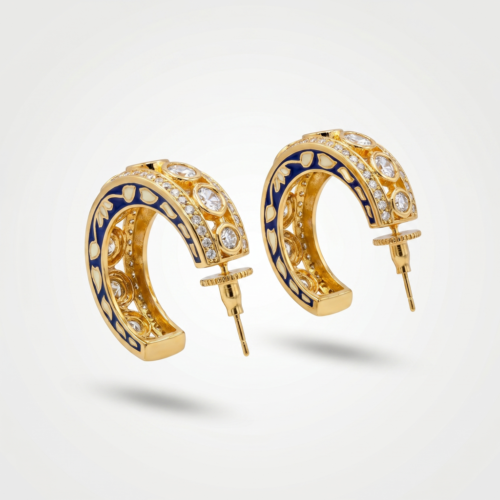 Half Hoop Meenakari Kundan Earrings