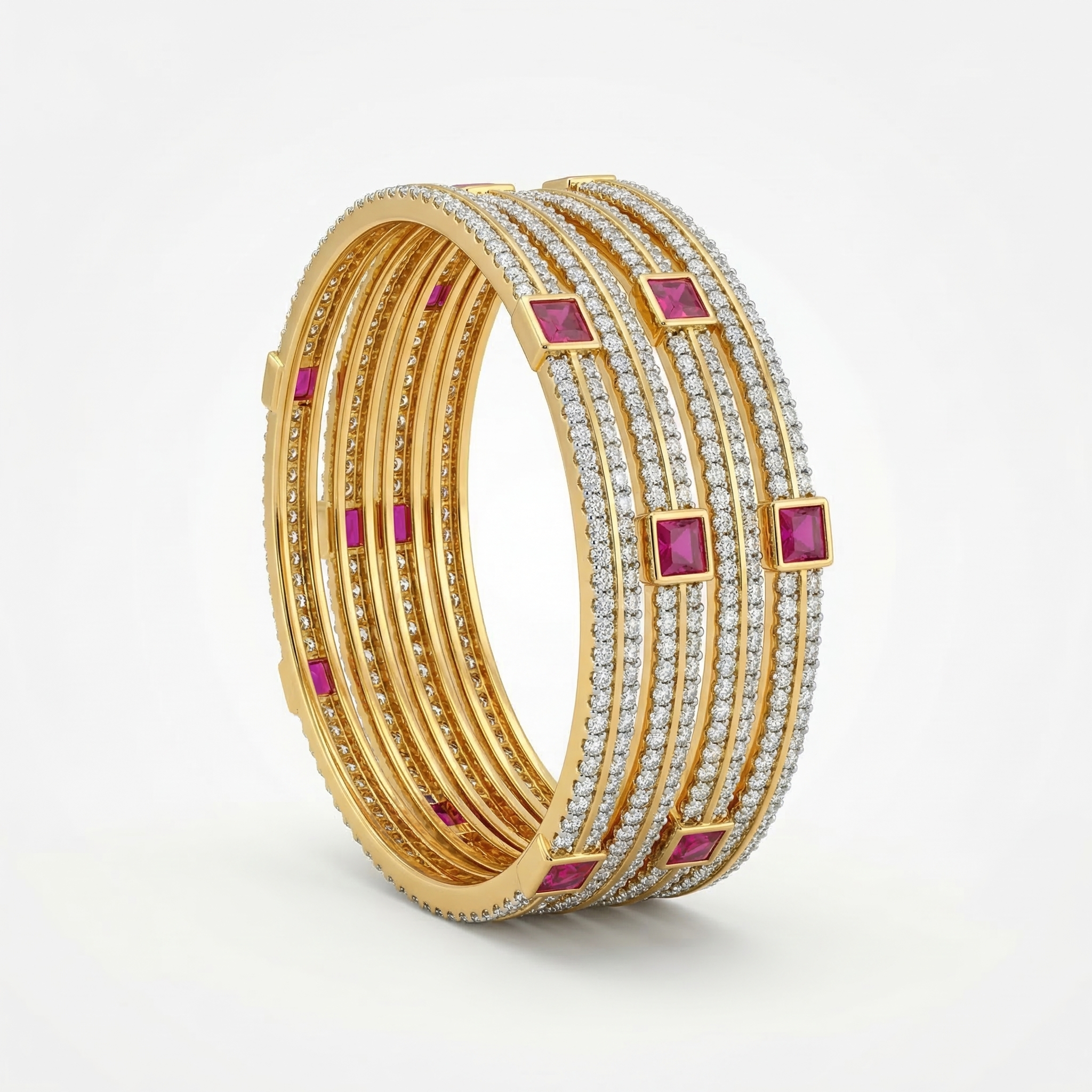 Ruby pink & American diamond bangles Set of 4
