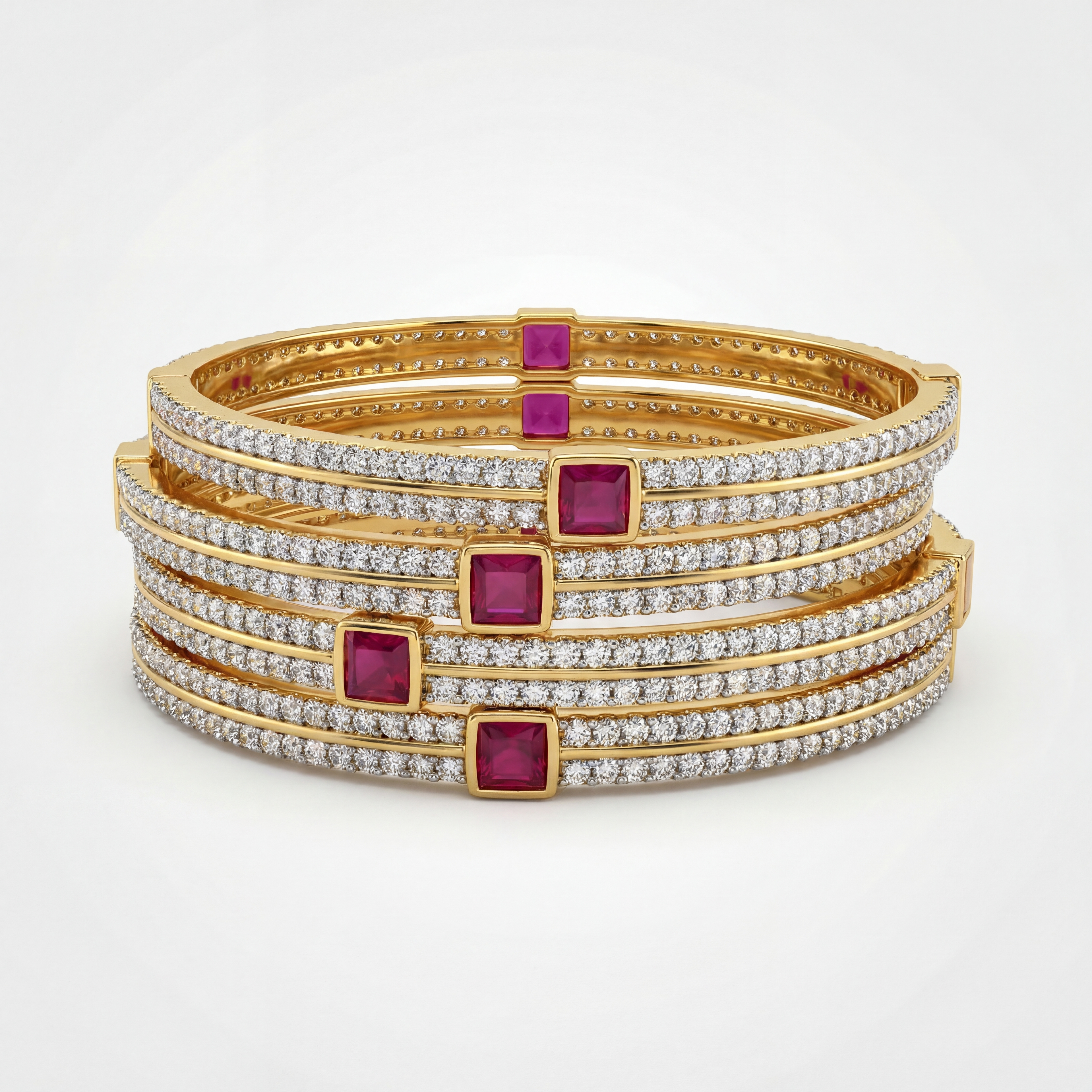 Ruby pink & American diamond bangles Set of 4