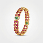 Pink and Green Hues Golden bangles Set of 2