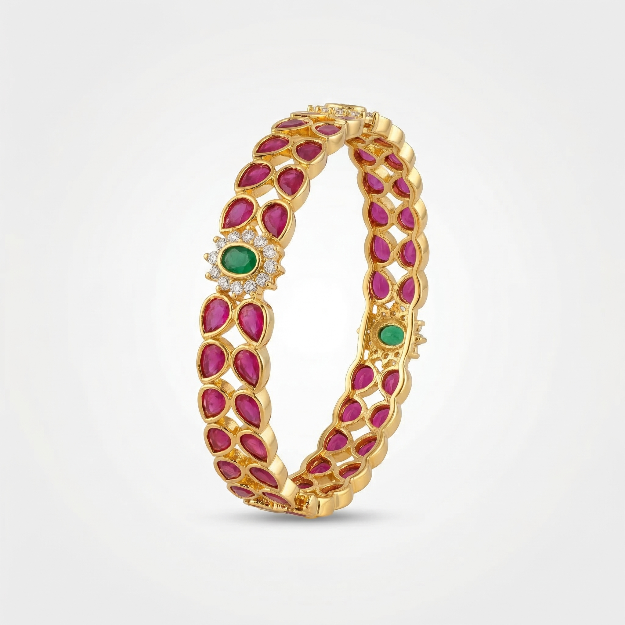 Pink and Green Hues Golden bangles Set of 2