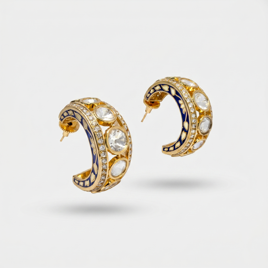 Half Hoop Meenakari Kundan Earrings