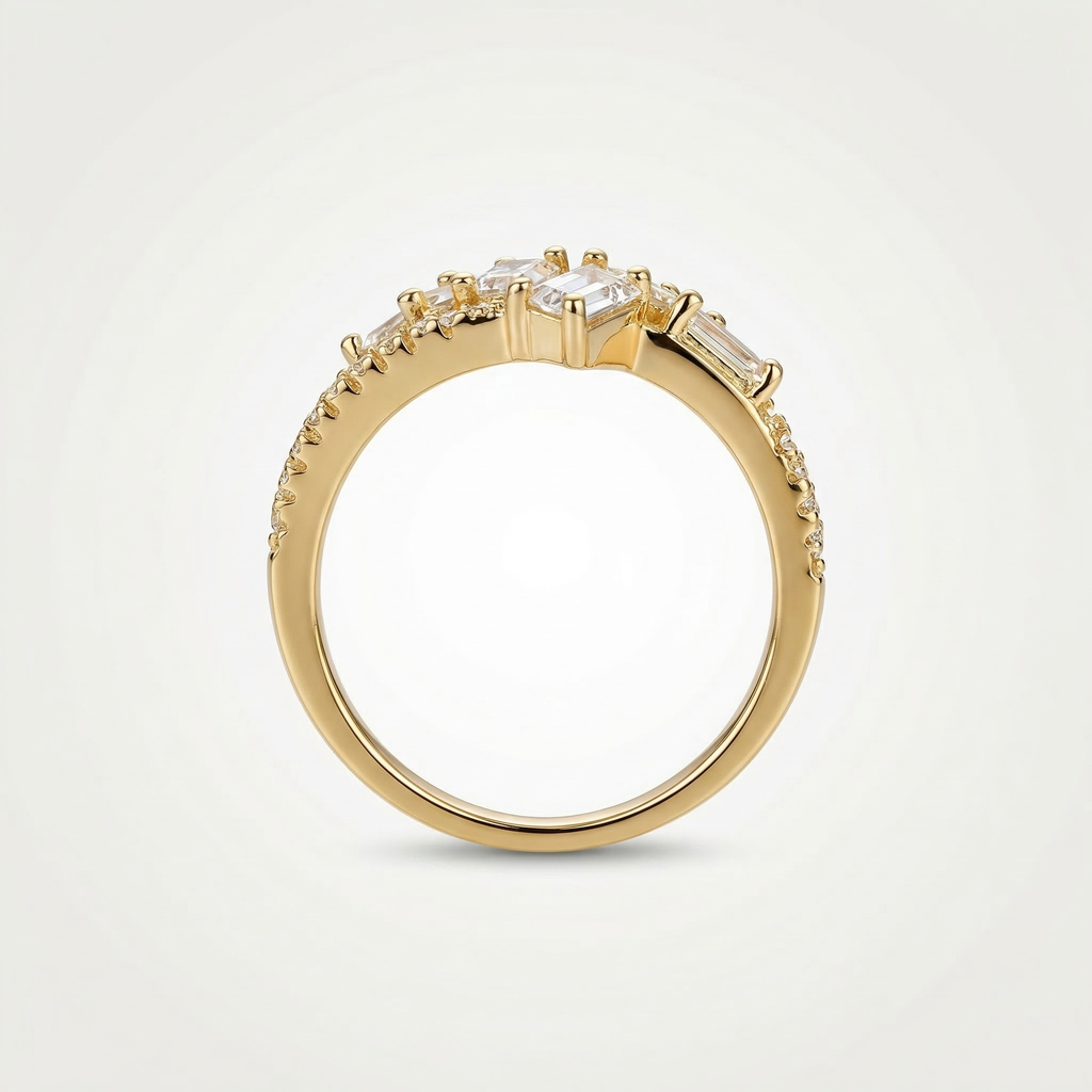 Baguette cut Zircon stone Ring in Gold tone