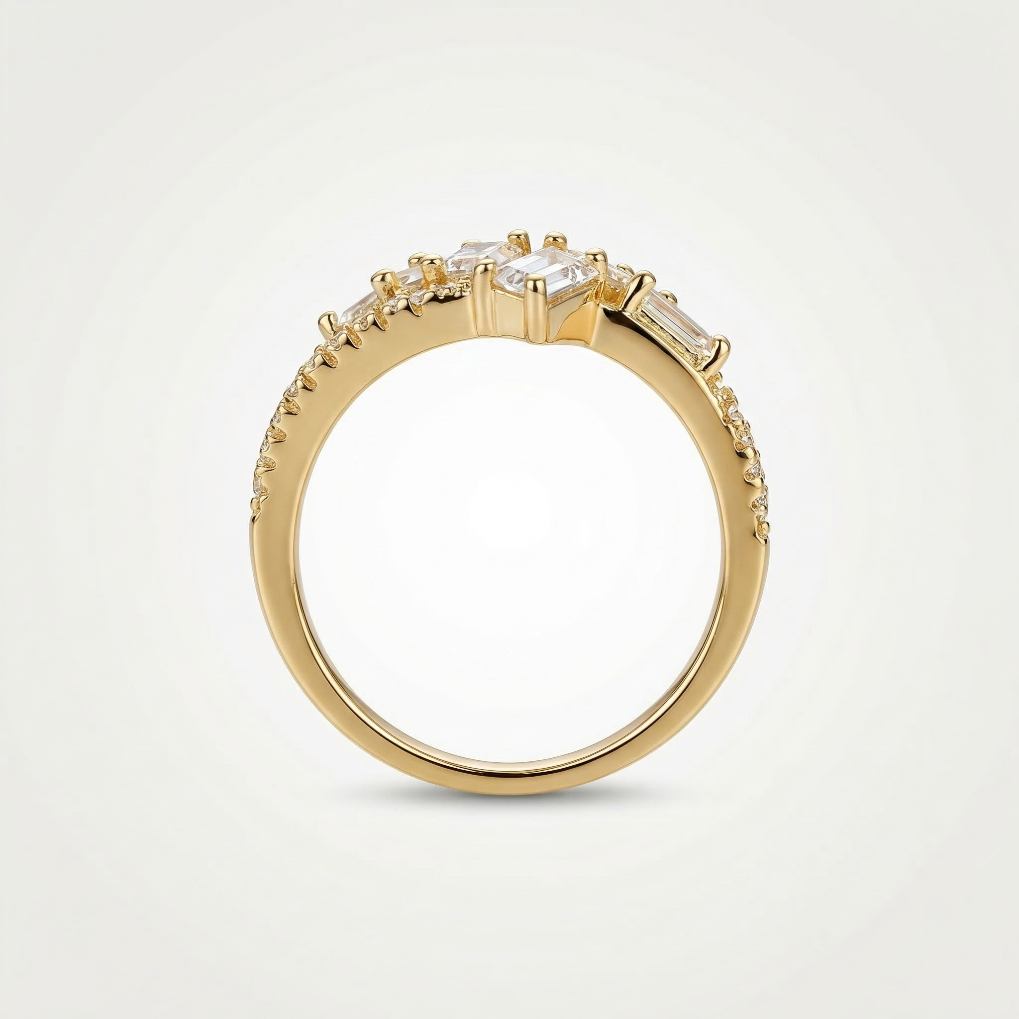 Baguette cut Zircon stone Ring in Gold tone