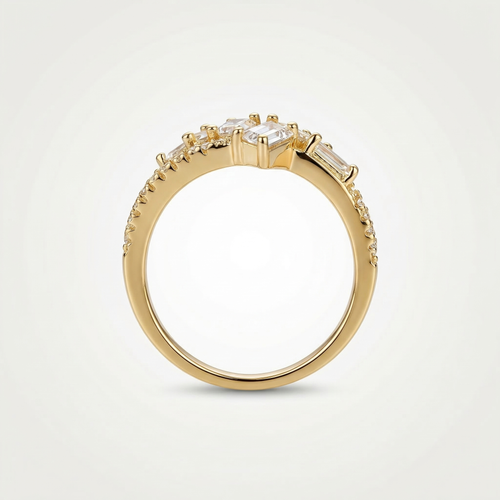 Baguette cut Zircon stone Ring in Gold tone