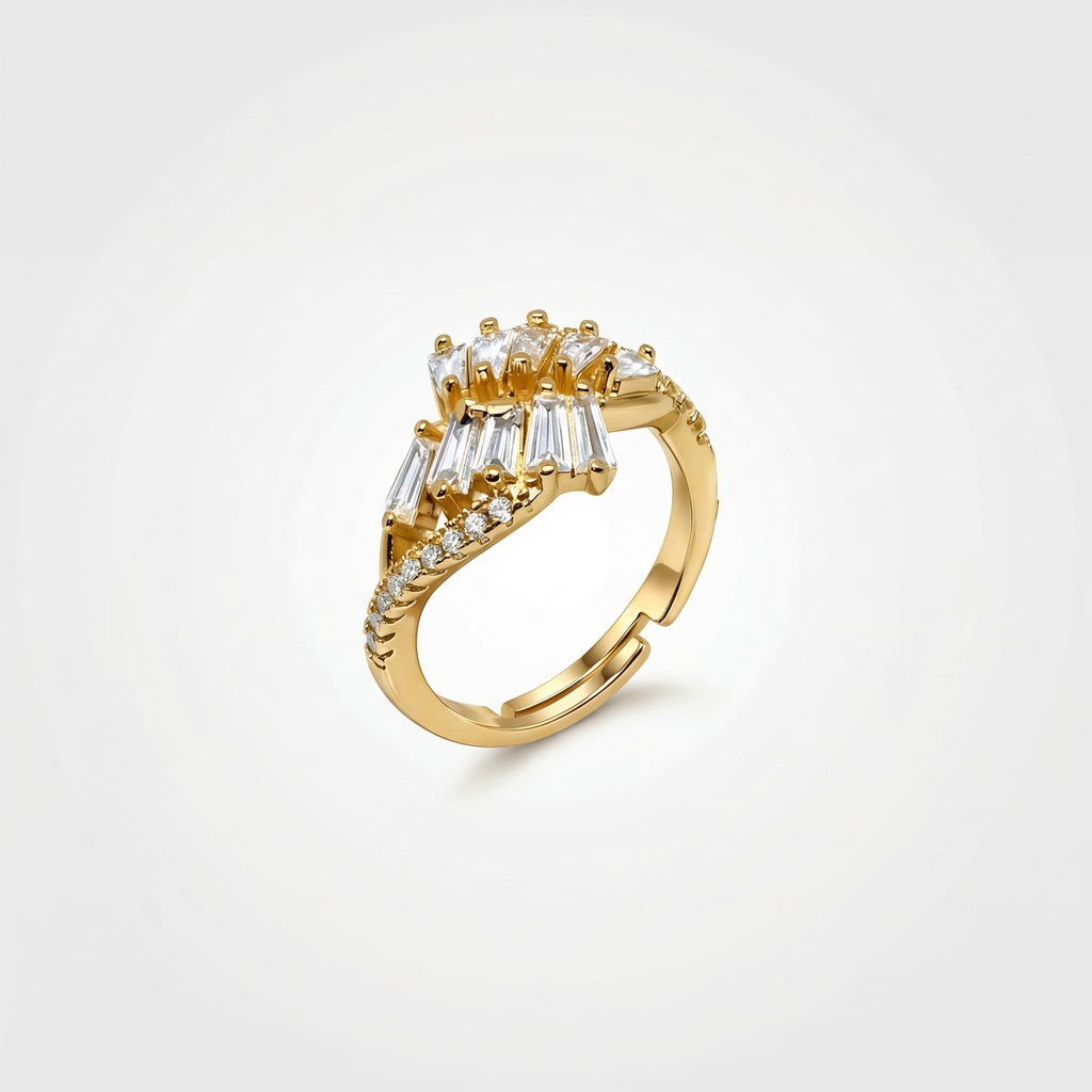 Baguette cut Zircon stone Ring in Gold tone