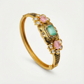 Pastel green and pink stone bracelet in dull gold tone