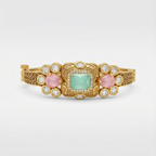 Pastel green and pink stone bracelet in dull gold tone