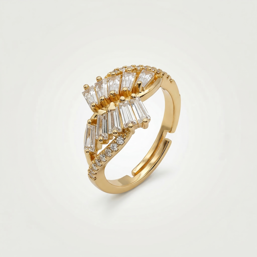 Baguette cut Zircon stone Ring in Gold tone