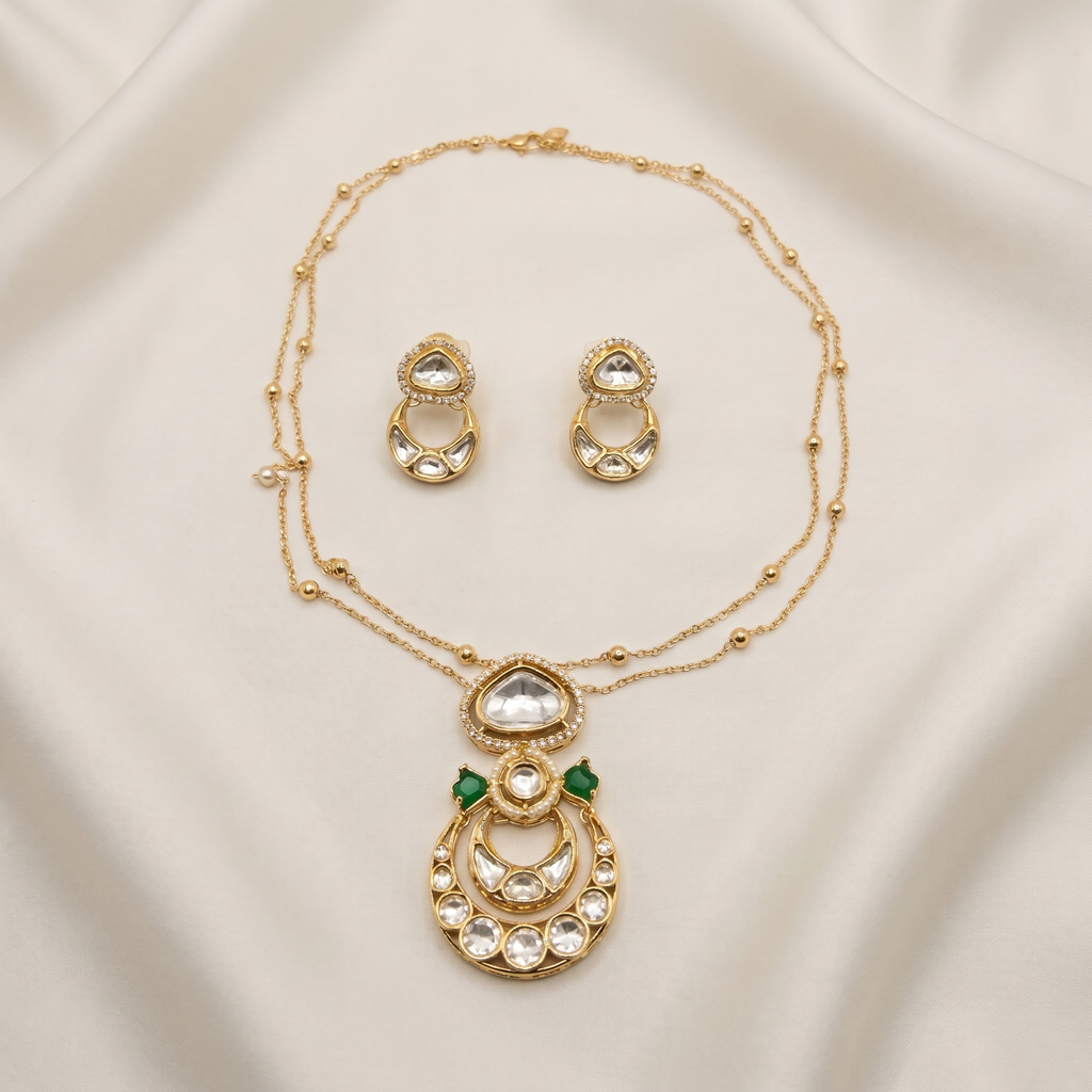 Moissanite Crescent Pendant Set