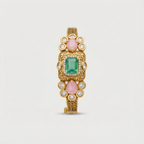 Pastel green and pink stone bracelet in dull gold tone
