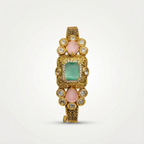 Pastel green and pink stone bracelet in dull gold tone